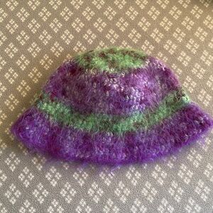 Vintage Purple and Green Hand Knit Bucket Hat
